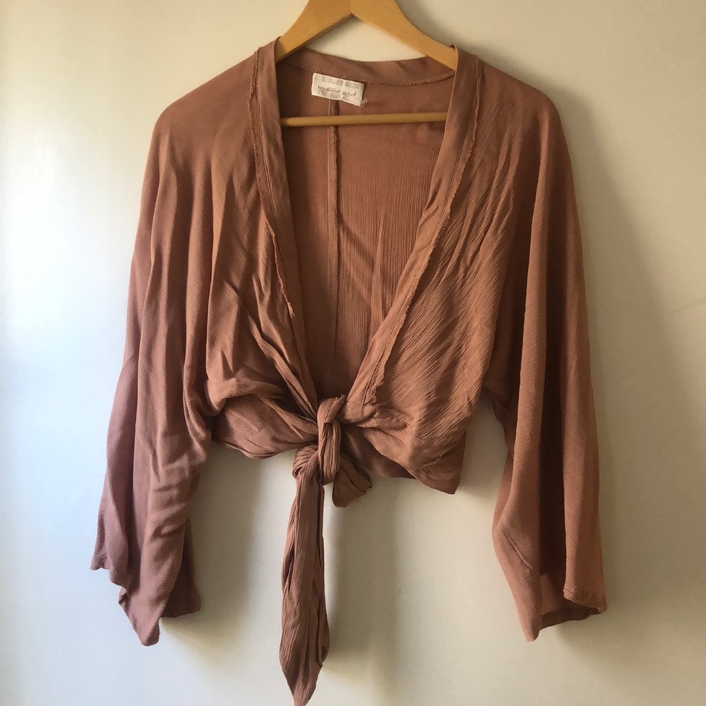Taupe, Cotton Gauze tie crop top